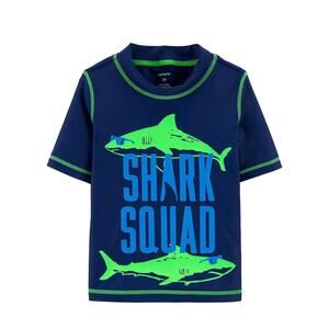 Carter's Boys Rashguard Short Sleeve Navy and Green Shark Squad Swim Top 3m NEW